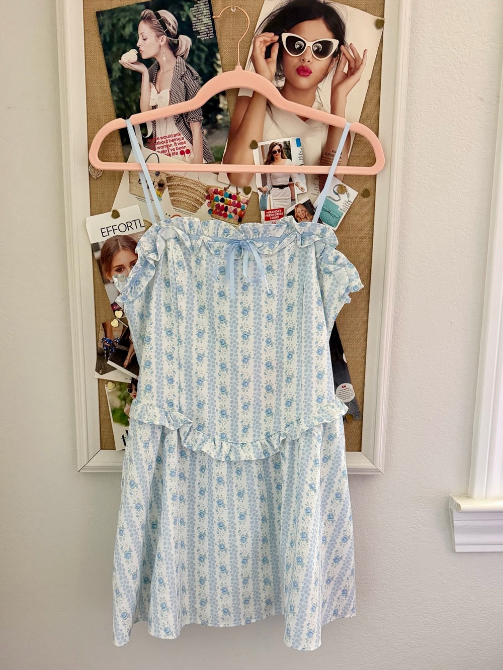 Main Strip Light Blue and White Floral Ruffle Romper